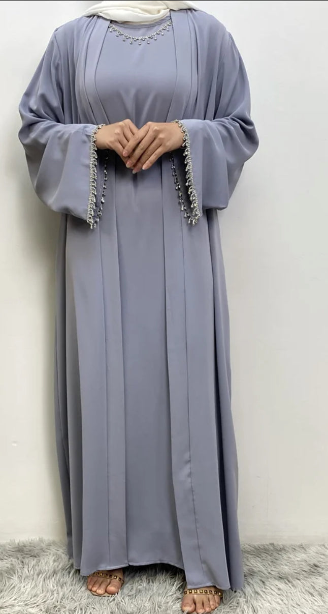 Abaya 5 pieces Set, Crystals Embellished Abaya, Modest Wear, Fancy Abaya, Ramadan Abaya for woman, Eid Abaya, Dubai Style Abaya